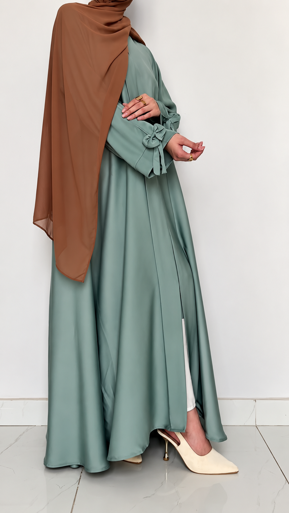 Premium Wine Bow Sleeve Abaya with Matching Dupatta – Elegant Flowy Abaya Set