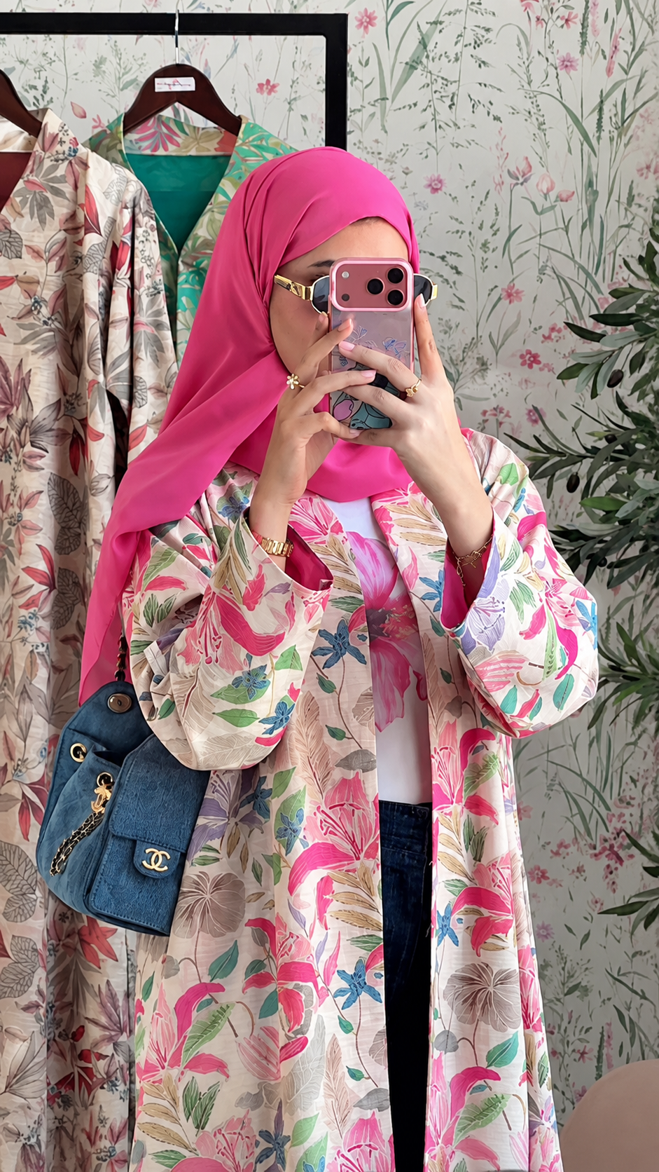 Premium Multicolor Floral Printed Shrug Abaya with Matching Dupatta