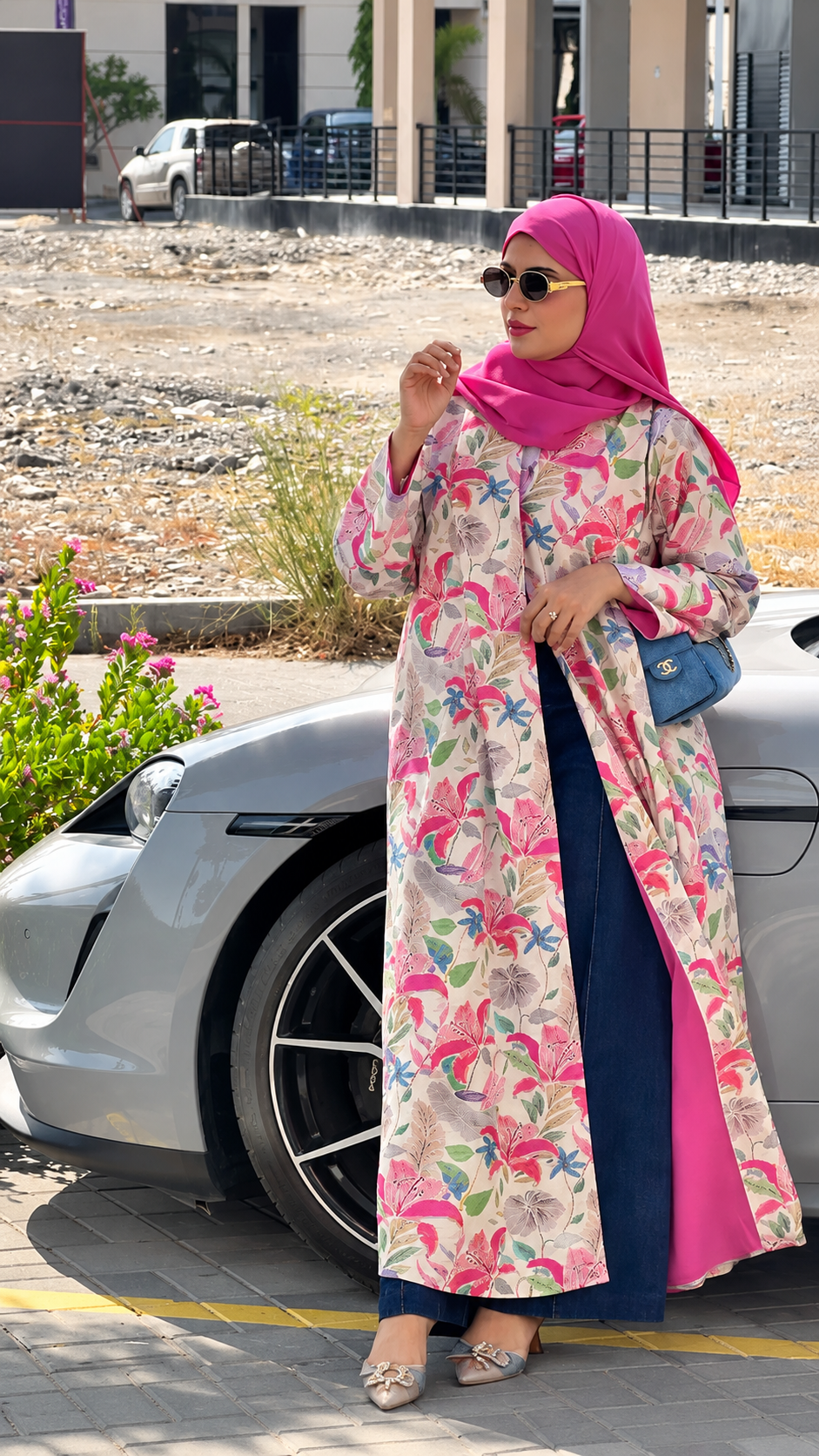 Premium Multicolor Floral Printed Shrug Abaya with Matching Dupatta
