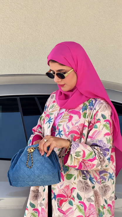 Premium Multicolor Floral Printed Shrug Abaya with Matching Dupatta