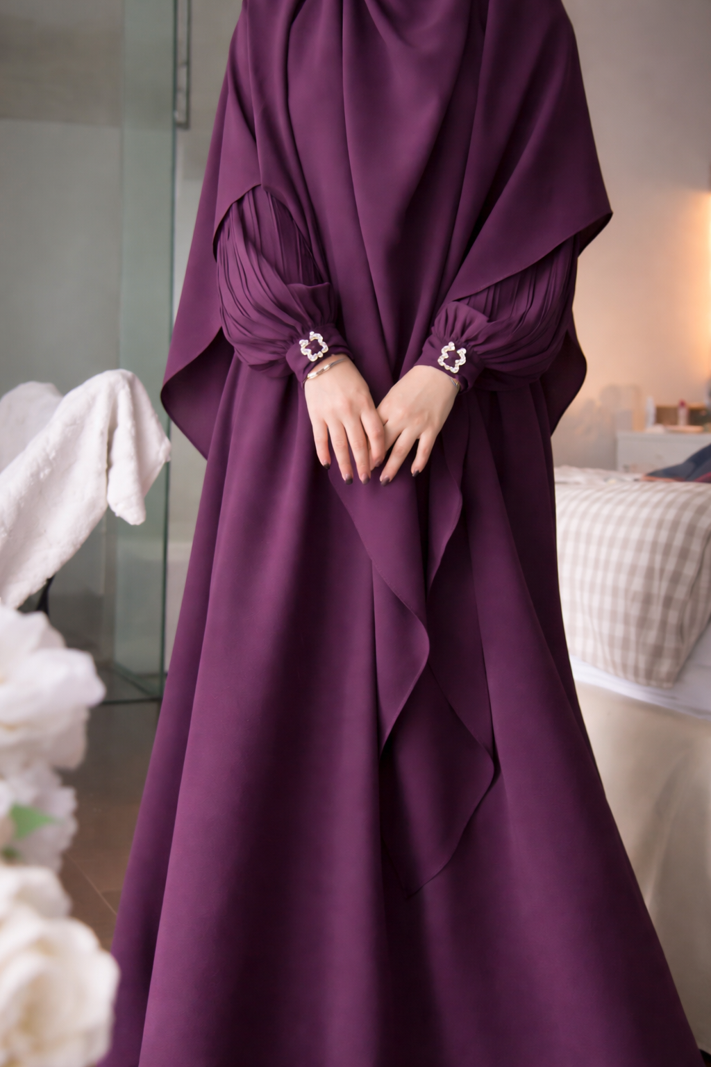 Premium 3-Piece Imported Saltosh Abaya Set Elegant Sleeve Design | Modest Wear – Burkhawala