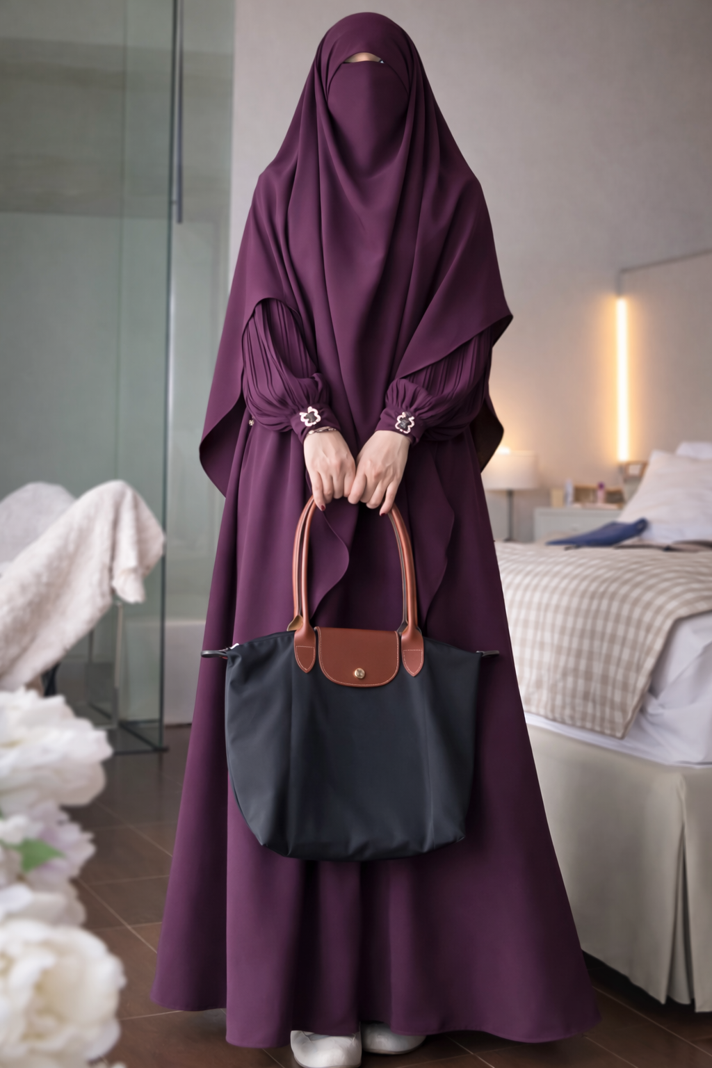 Premium 3-Piece Imported Saltosh Abaya Set Elegant Sleeve Design | Modest Wear – Burkhawala