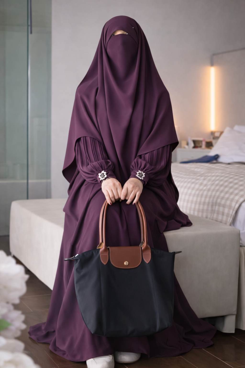 Premium 3-Piece Imported Saltosh Abaya Set Elegant Sleeve Design | Modest Wear – Burkhawala