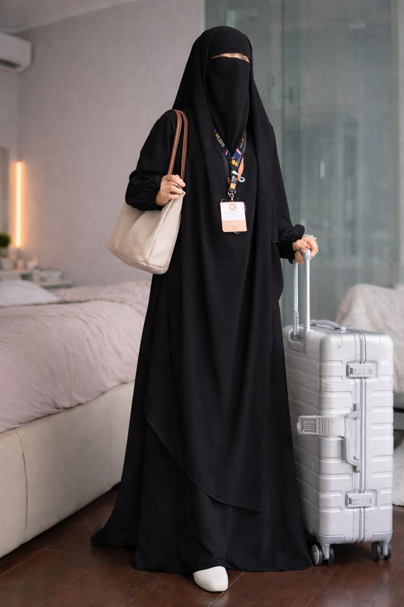 Three Piece Abaya with Khimar Attached Nosepiece