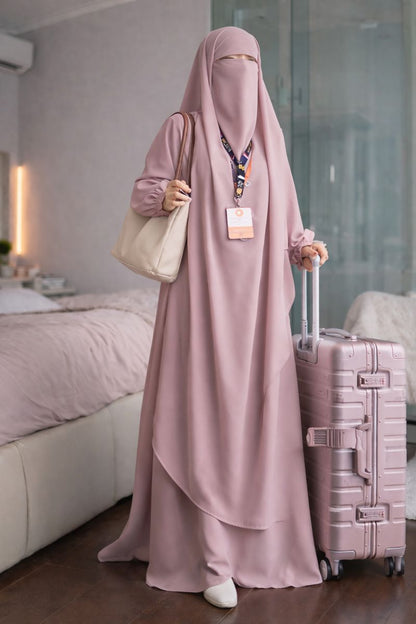Premium White Abaya with Khimar Attached Nose Piece