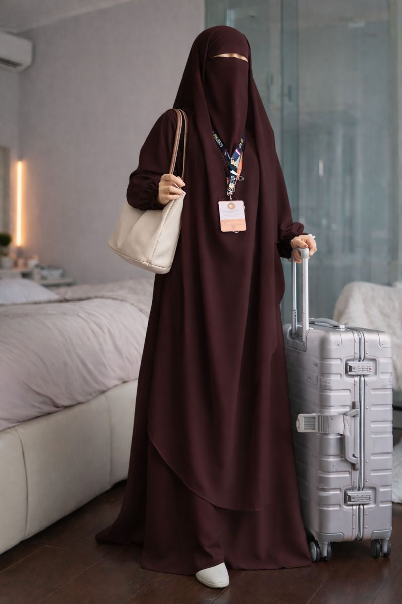 Three Piece Abaya with Khimar Attached Nosepiece