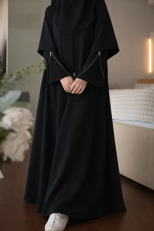 Premium 3-Piece Imported Saltosh Abaya Set  Elegant Zipper Sleeve Design Perfect for Hajj & Umrah