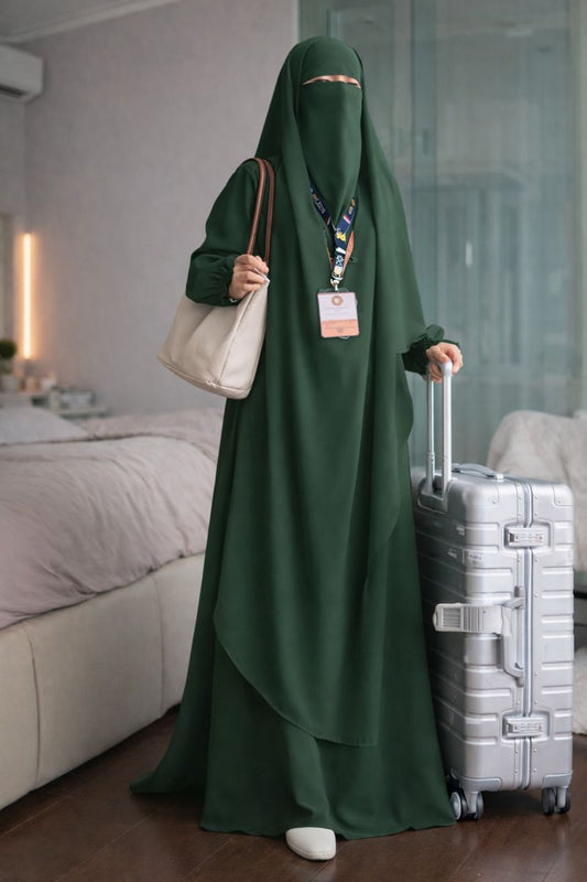Three Piece Abaya with Khimar Attached Nosepiece