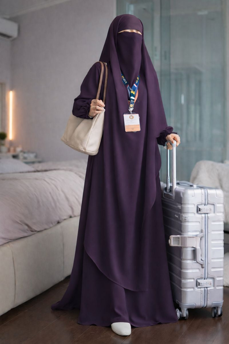 Three Piece Abaya with Khimar Attached Nosepiece