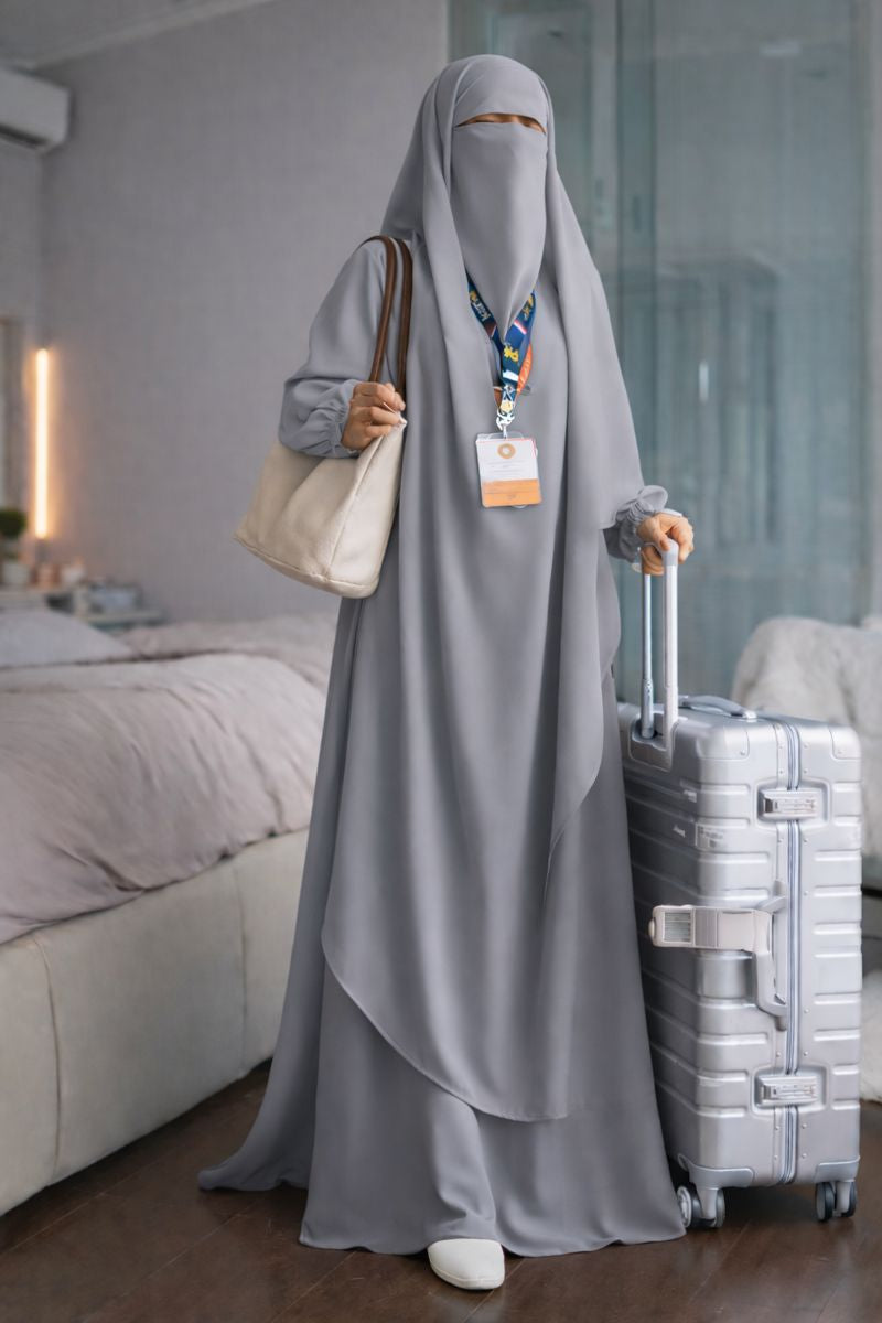 Three Piece Abaya with Khimar Attached Nosepiece