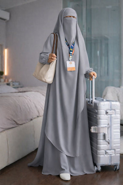 Three Piece Abaya with Khimar Attached Nosepiece