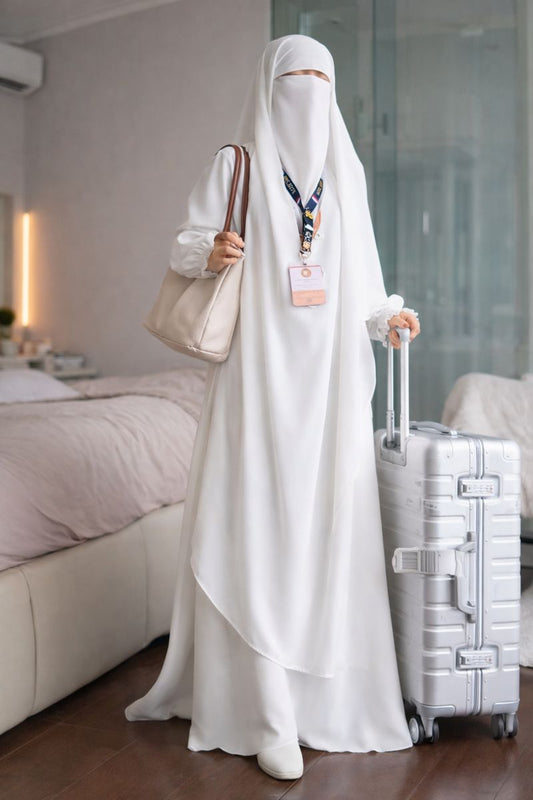 Premium White Abaya with Khimar Attached Nose Piece