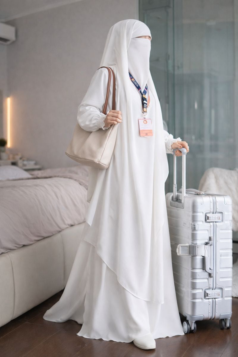 Premium White Abaya with Khimar Attached Nose Piece