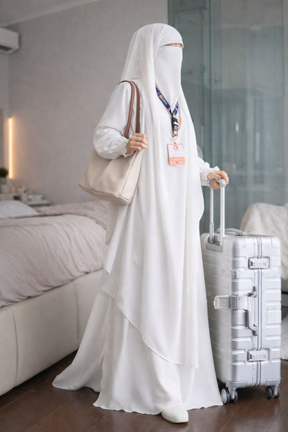 Premium White Abaya with Khimar Attached Nose Piece