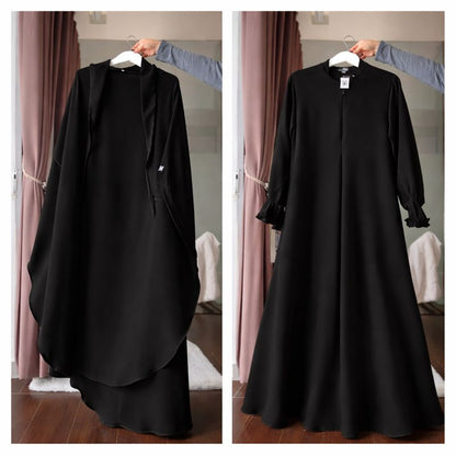 Three Piece Abaya with Khimar Attached Nosepiece