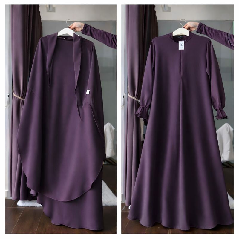 Three Piece Abaya with Khimar Attached Nosepiece
