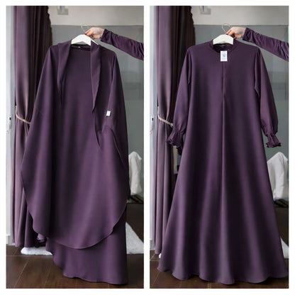 Three Piece Abaya with Khimar Attached Nosepiece
