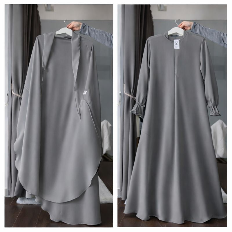 Three Piece Abaya with Khimar Attached Nosepiece