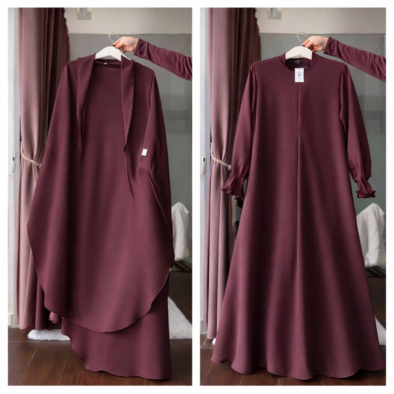 Three Piece Abaya with Khimar Attached Nosepiece