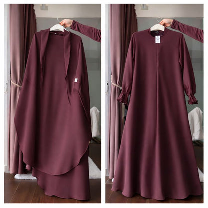Three Piece Abaya with Khimar Attached Nosepiece