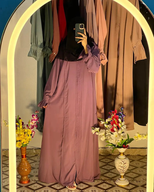 Elegant Pleated Abaya  Lavender Mauve