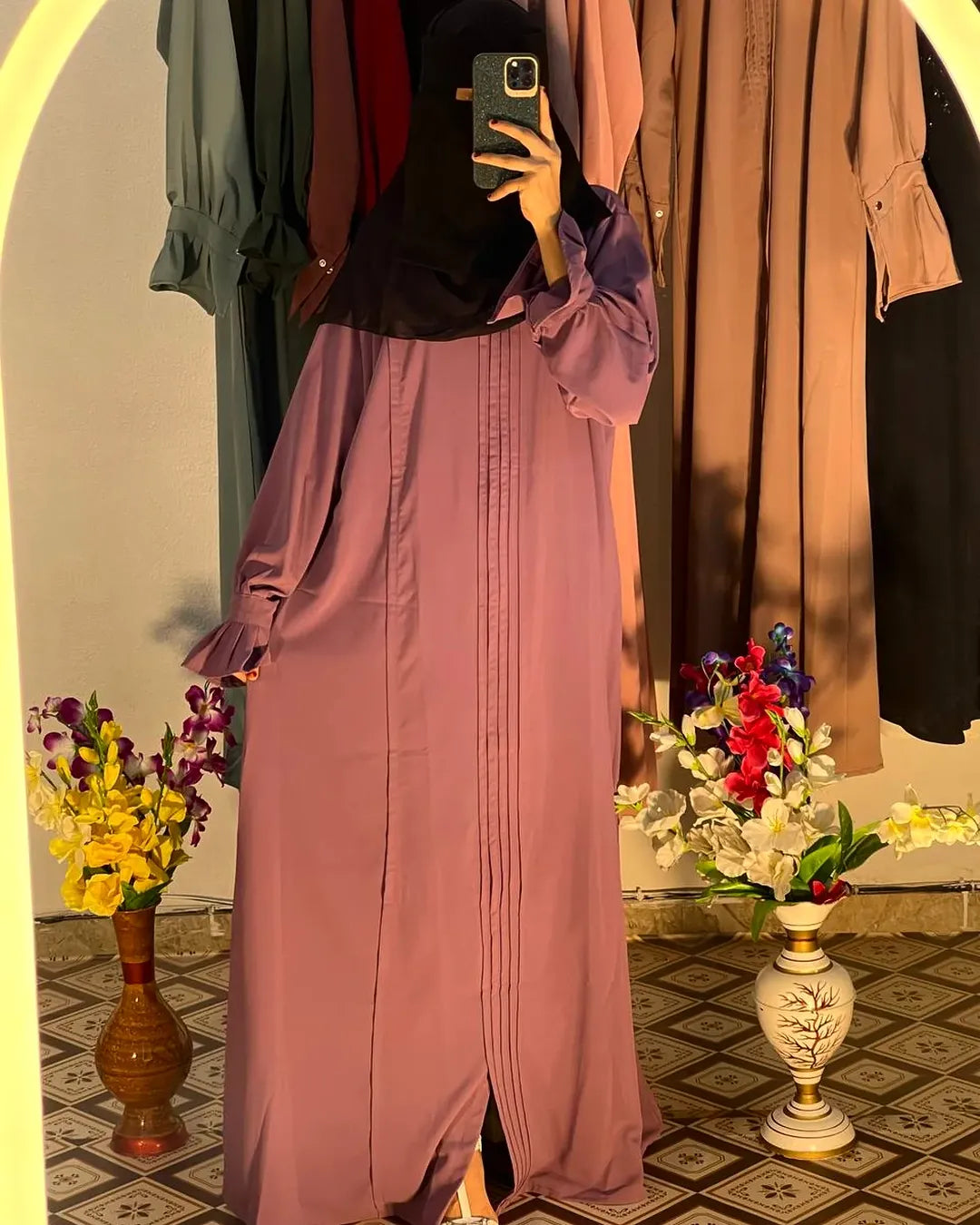 Elegant Pleated Abaya  Lavender Mauve