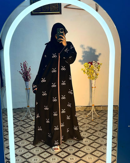 Elegant Black Embroidered Abaya with Pink Detailing