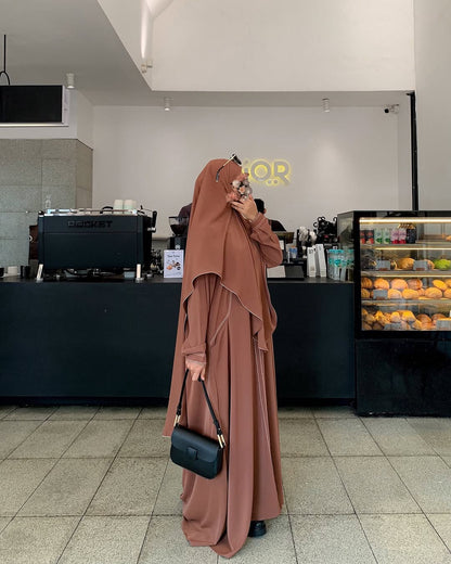 Elegant Brown Abaya with Matching Khimar Premium Modest Wear