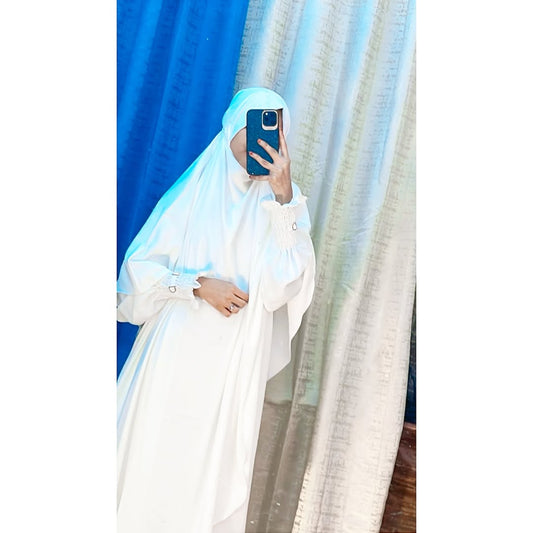 Elegant White Islamic Prayer Abaya for Women  Full Coverage Jilbab Set