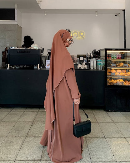 Elegant Brown Abaya with Matching Khimar Premium Modest Wear