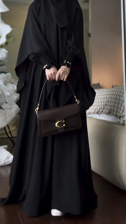 Three Piece Set Abaya with Khimar Attached Nosepiece