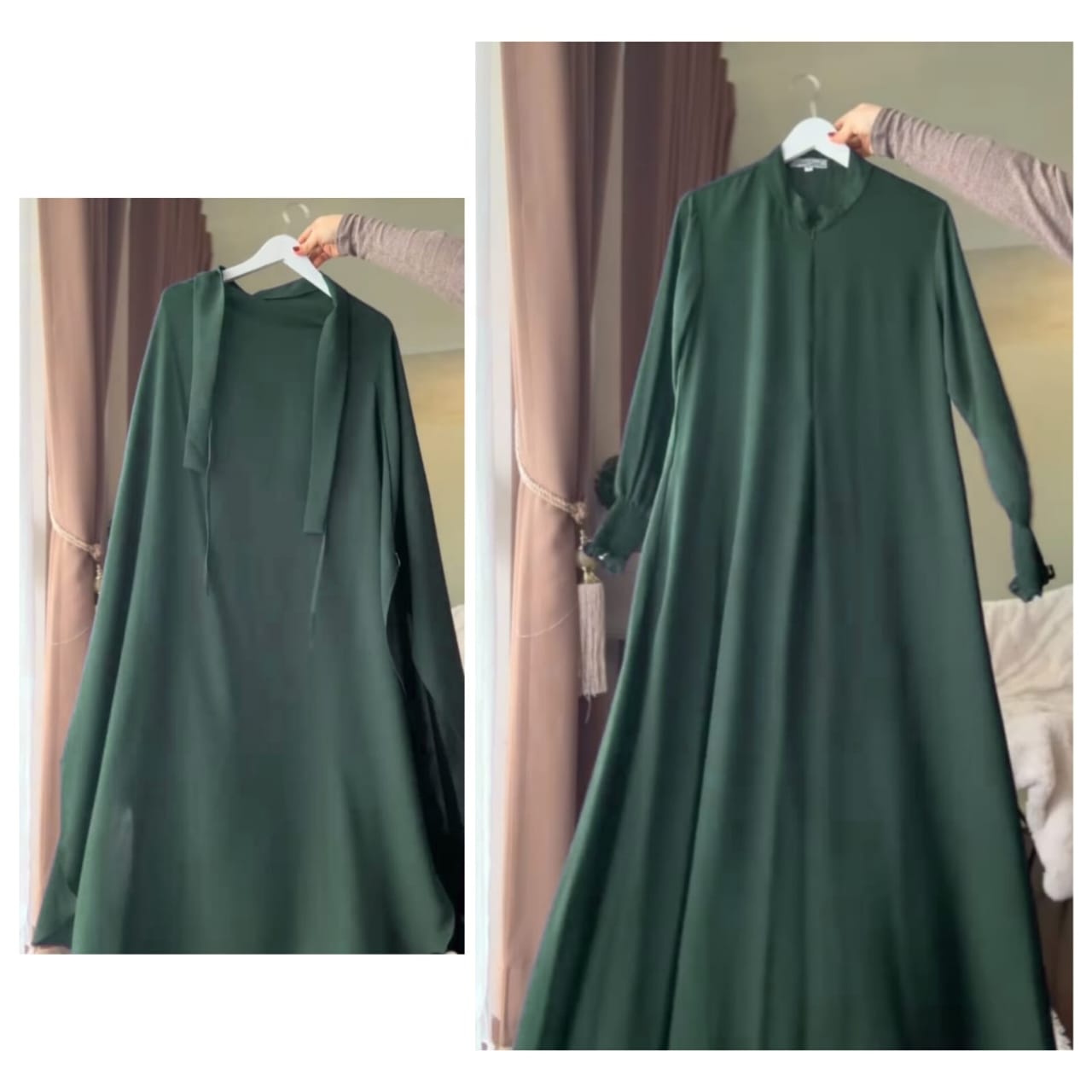 Premium Bottle Green Abaya with Khimar Attached Nose Piece