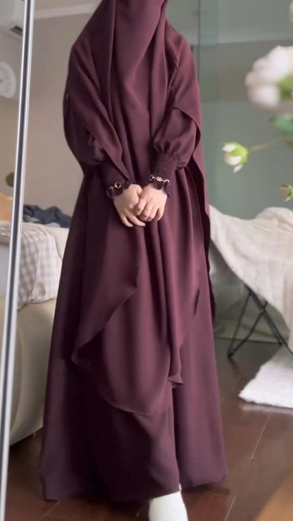 Three Piece Abaya with Khimar Attached Nosepiece