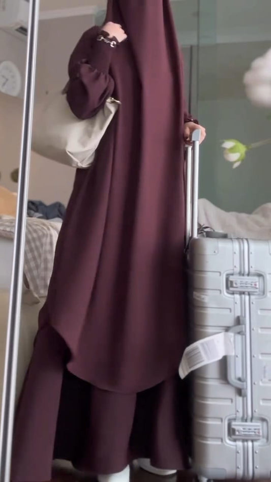 Three Piece Abaya with Khimar Attached Nosepiece