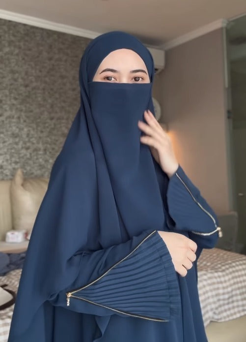 Premium 3-Piece Imported Saltosh Abaya Set  Elegant Zipper Sleeve Design Perfect for Hajj & Umrah