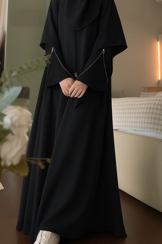 Premium 3-Piece Imported Saltosh Abaya Set  Elegant Zipper Sleeve Design Perfect for Hajj & Umrah