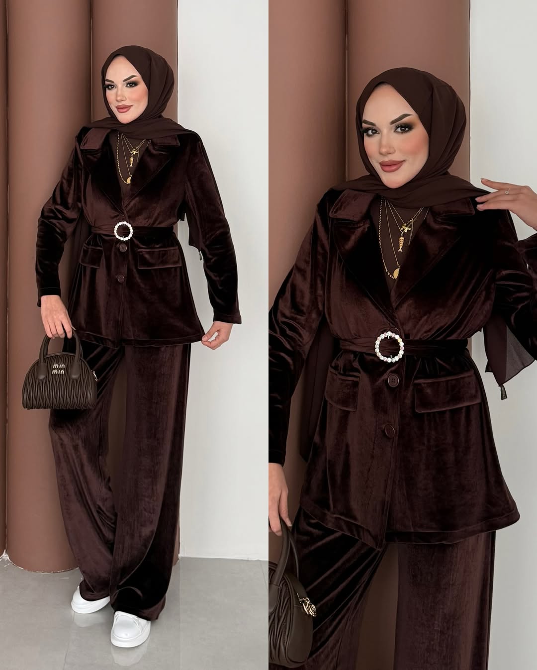 Premium Velvet Co-Ord Set with Belted Jacket & Bottom Elegant Modest Wear