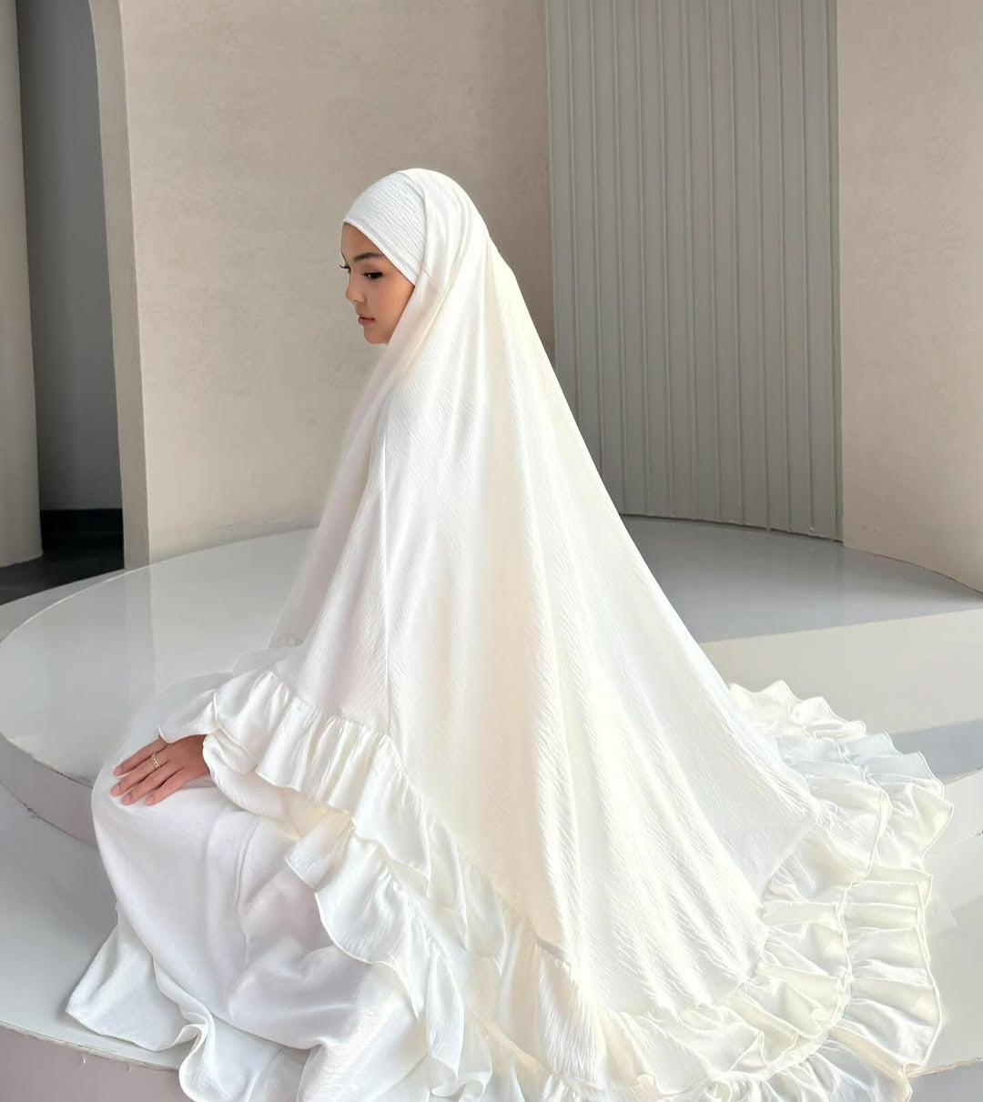 Hajj & Umrah Premium White Khimar Set for Women Imported Cey Crush Fabric  Elegant Modest Wear