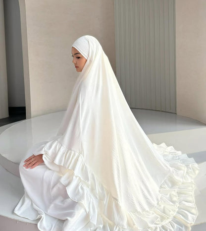 Hajj & Umrah Premium White Khimar Set for Women Imported Cey Crush Fabric  Elegant Modest Wear