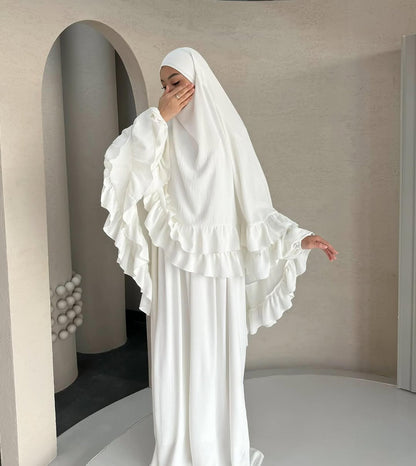 Hajj & Umrah Premium White Khimar Set for Women Imported Cey Crush Fabric  Elegant Modest Wear