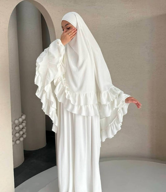 Hajj & Umrah Premium White Khimar Set for Women Imported Cey Crush Fabric  Elegant Modest Wear