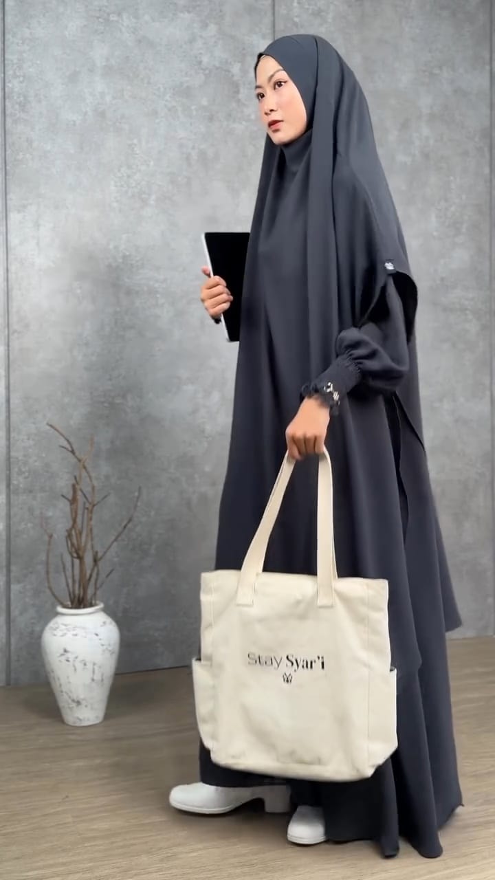 Premium Black Abaya with Khimar Attached Nose Piece