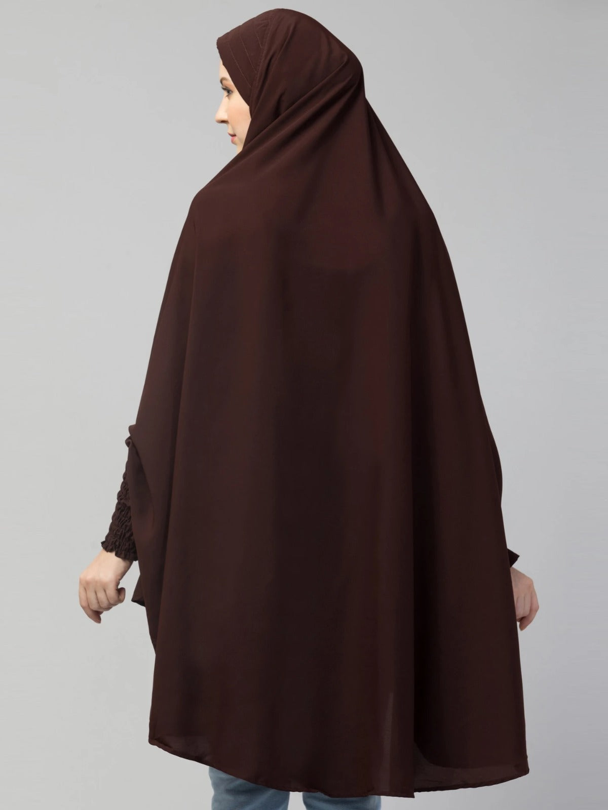 Premium Chocolate Brown Prayer Hijab for Women – Soft, Comfortable, Full Coverage Islamic Salah Khimar