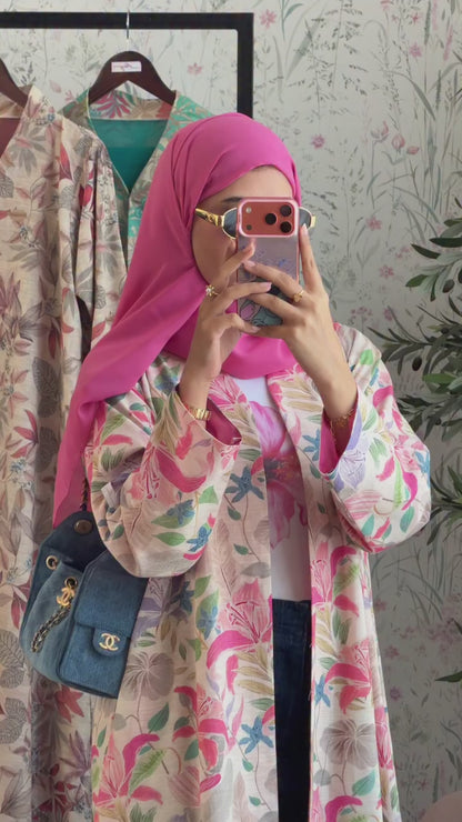 Premium Multicolor Floral Printed Shrug Abaya with Matching Dupatta