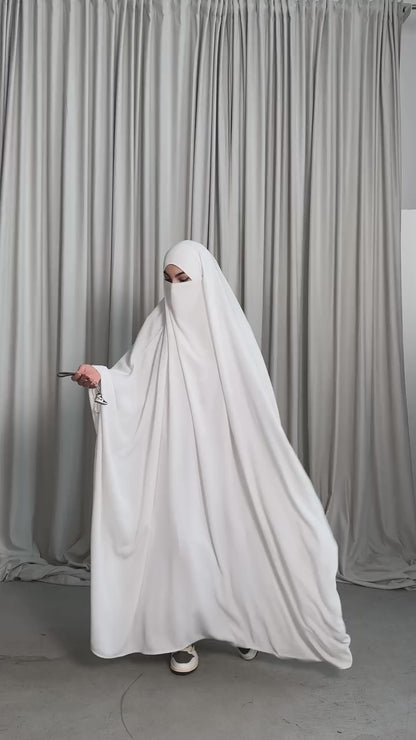 Premium White Prayer Abaya with Attached Niqab & Full Coverage Khimar – Elegant Islamic Modest Wear