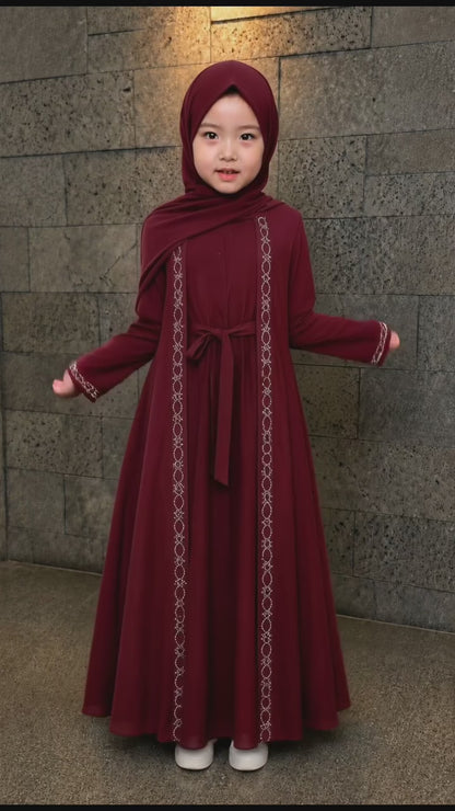 Premium Kids Embroidered Abaya with Matching Hijab & Waist Belt | Burkhawala