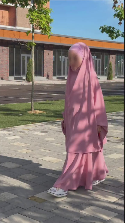 Premium Kids Abaya with Long Matching Khimar – 2 Piece Prayer Set
