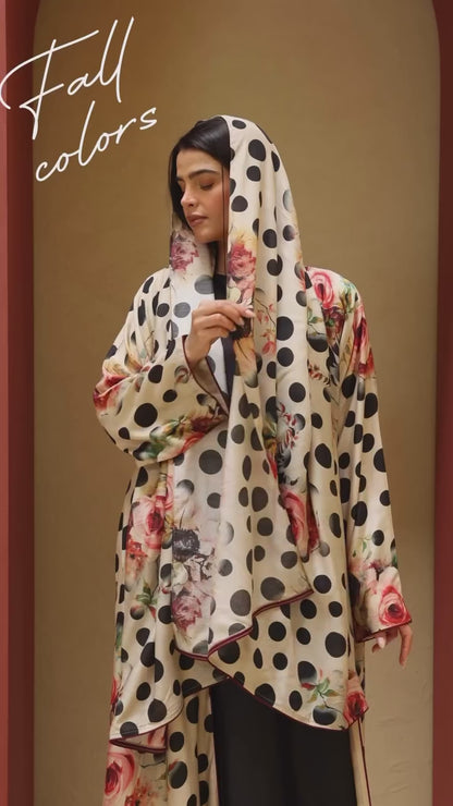 Premium Floral & Polka Dot Printed Shrug Abaya