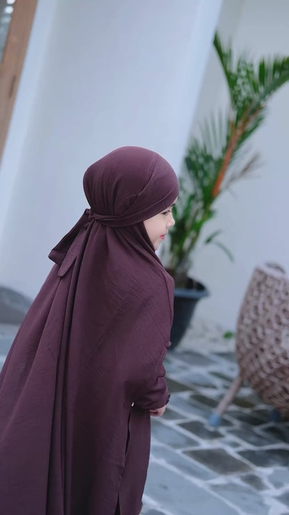 Premium Wine Kids Abaya with Matching Hijab – Elegant Kids Abaya Set