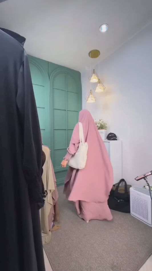 Premium Baby Pink Abaya with Khimar Attached Nose Piece